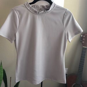 Ann Taylor Ruffle High Neck Gray Work Top